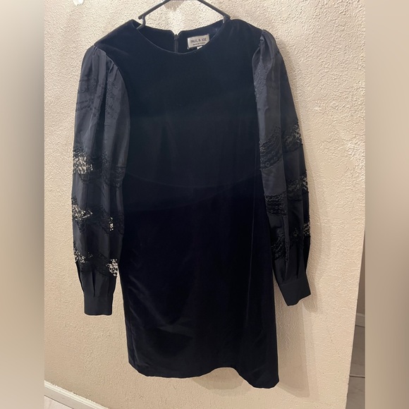 Paul & Joe Dresses & Skirts - Paul & Joe Made in France Black Velvet Dress Sheer Lace Sleeves FR 38 US 6